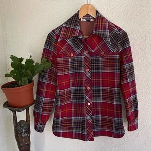 Vintage 1970's western rasberry plaid flare collar jacket